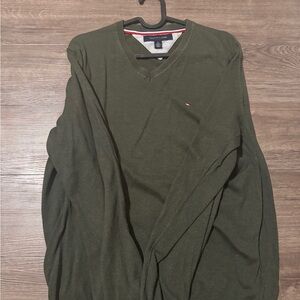 Tommy Hilfiger Olive Green V-Neck Sweater